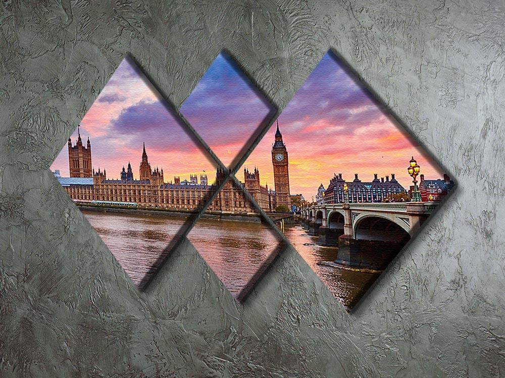 Cityscape of Big Ben and Westminster Bridge 4 Square Multi Panel Canvas  - Canvas Art Rocks - 2