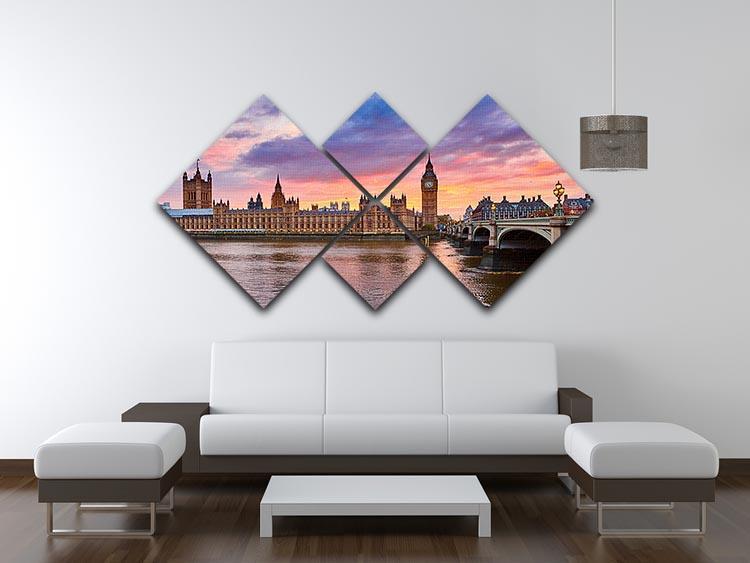 Cityscape of Big Ben and Westminster Bridge 4 Square Multi Panel Canvas  - Canvas Art Rocks - 3