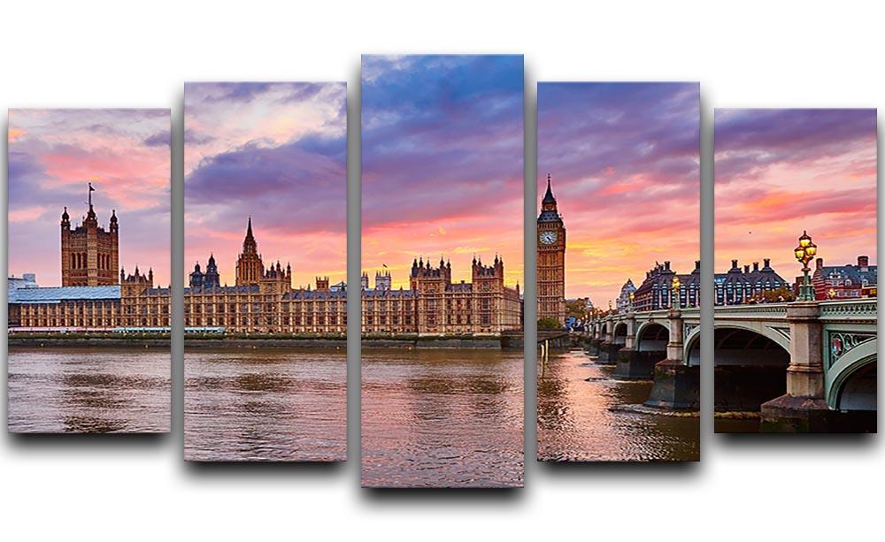 Cityscape of Big Ben and Westminster Bridge 5 Split Panel Canvas  - Canvas Art Rocks - 1
