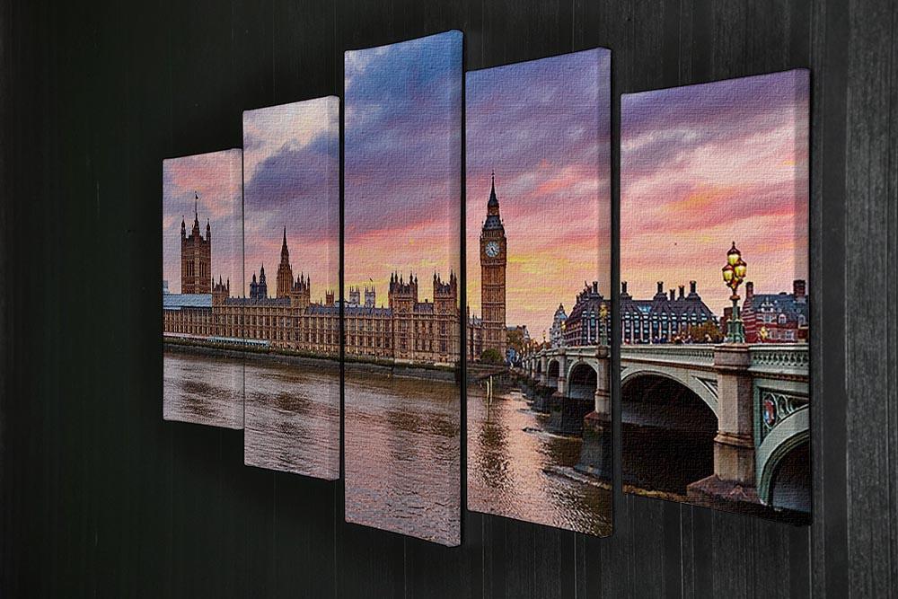 Cityscape of Big Ben and Westminster Bridge 5 Split Panel Canvas  - Canvas Art Rocks - 2