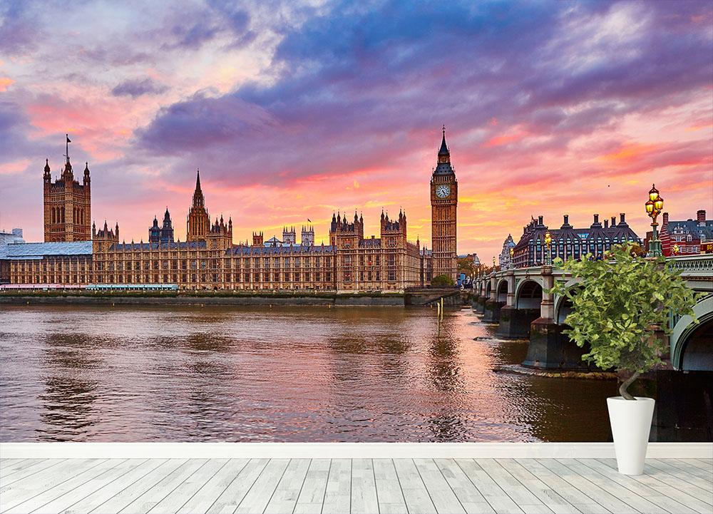 Cityscape of Big Ben and Westminster Bridge Wall Mural Wallpaper - Canvas Art Rocks - 4