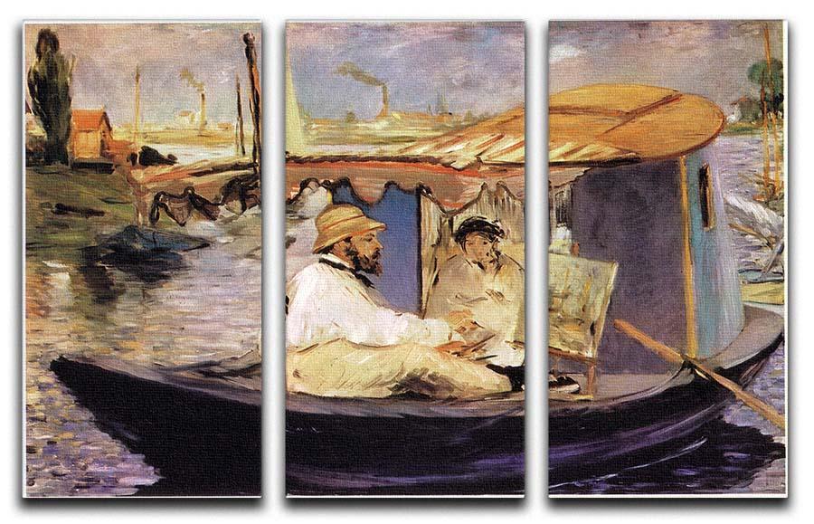 Claude Monet Dans Son Bateau Atelier 1874 by Manet 3 Split Panel Canvas Print - Canvas Art Rocks - 1