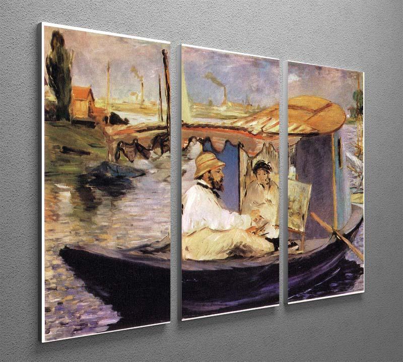 Claude Monet Dans Son Bateau Atelier 1874 by Manet 3 Split Panel Canvas Print - Canvas Art Rocks - 2