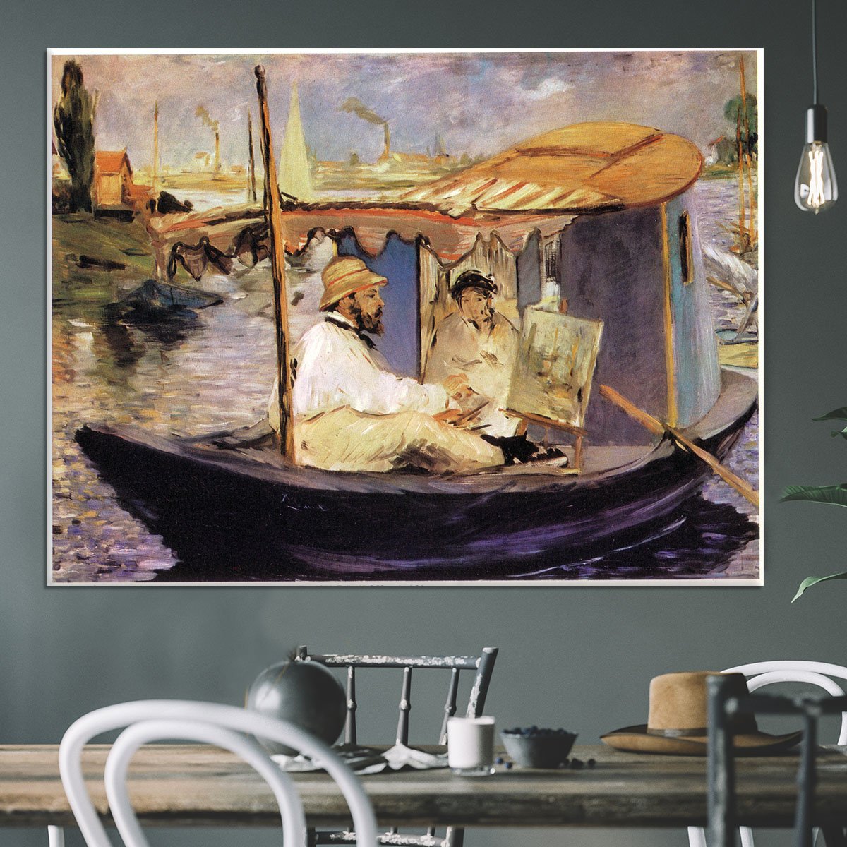 Claude Monet Dans Son Bateau Atelier 1874 by Manet Canvas Print or Poster