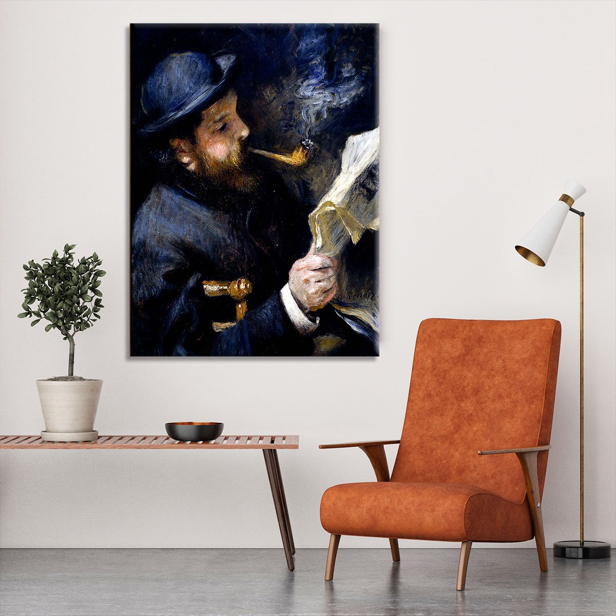 Claude Monet Reading A Newspaper by Renoir Canvas Print or Poster