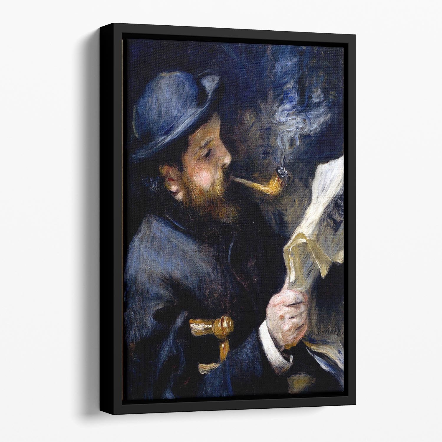Claude Monet Reading A Newspaper by Renoir Floating Framed Canvas