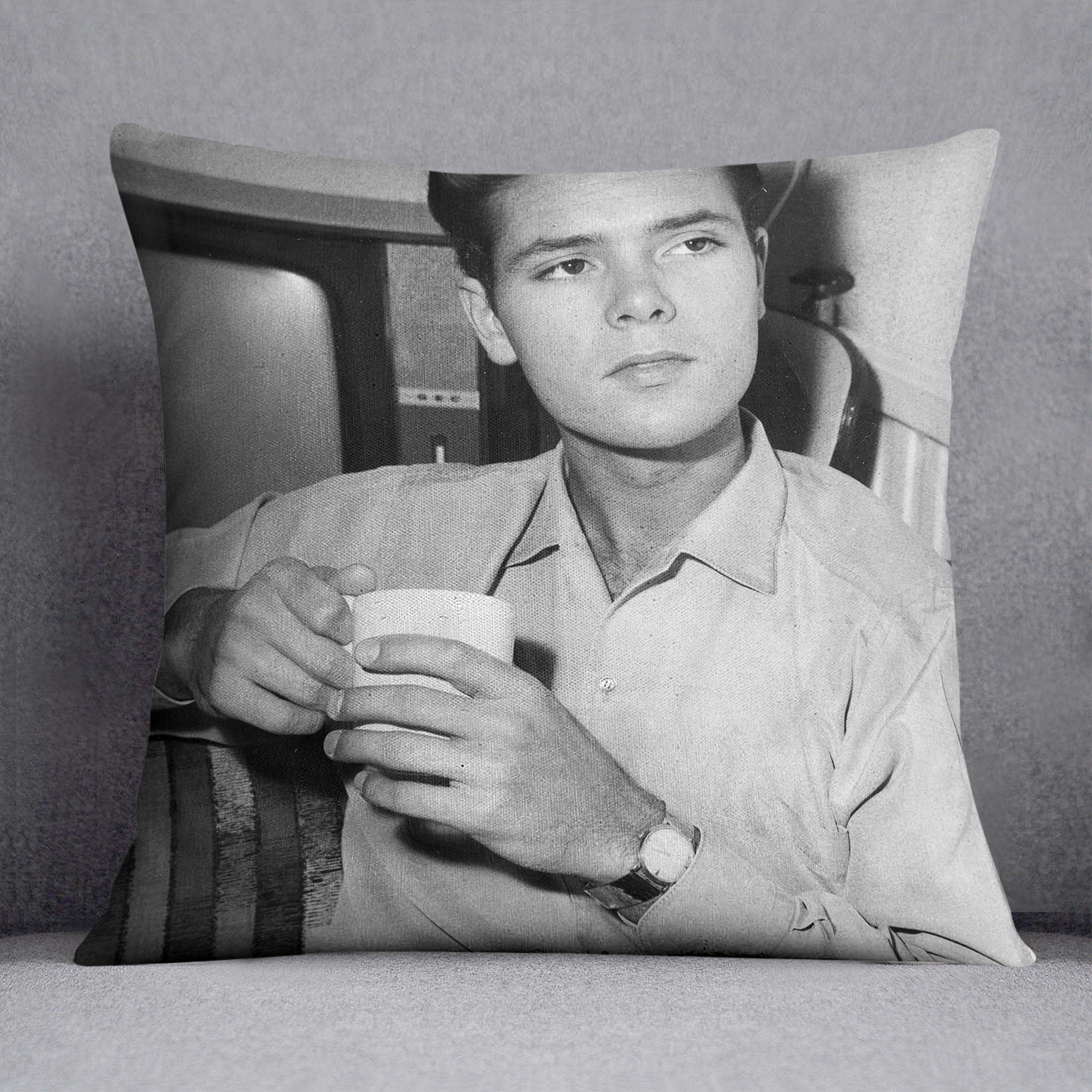 Cliff Richard with a cup of tea Cushion - Canvas Art Rocks - 1