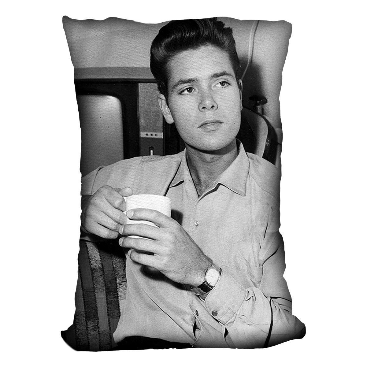 Cliff Richard with a cup of tea Cushion - Canvas Art Rocks - 4