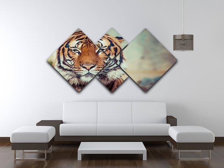Close-up of a Tigers face 4 Square Multi Panel Canvas - Canvas Art Rocks - 3