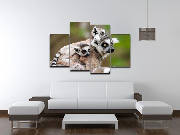 Close-up of a ring-tailed lemur 4 Split Panel Canvas - Canvas Art Rocks - 3