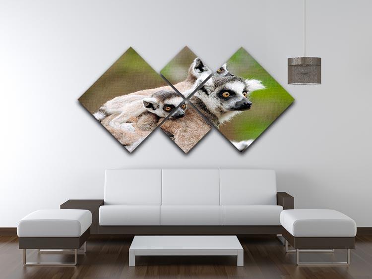 Close-up of a ring-tailed lemur 4 Square Multi Panel Canvas - Canvas Art Rocks - 3