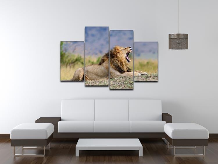 Close lion in National park of Kenya 4 Split Panel Canvas - Canvas Art Rocks - 3