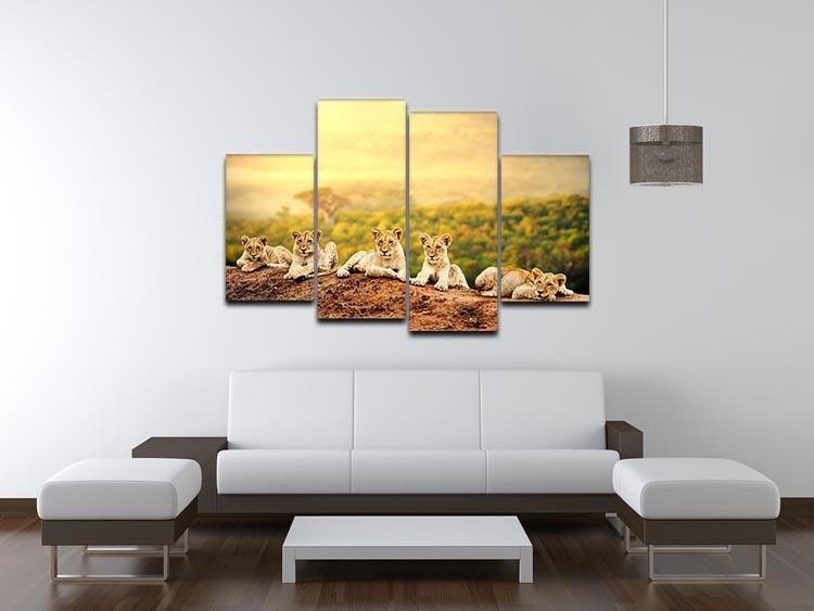 Close up of lion cubs laying together 4 Split Panel Canvas - Canvas Art Rocks - 3