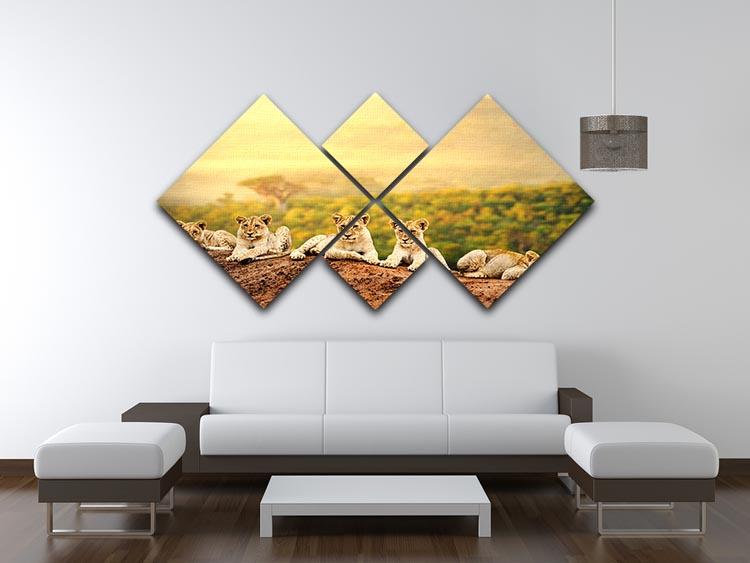 Close up of lion cubs laying together 4 Square Multi Panel Canvas - Canvas Art Rocks - 3