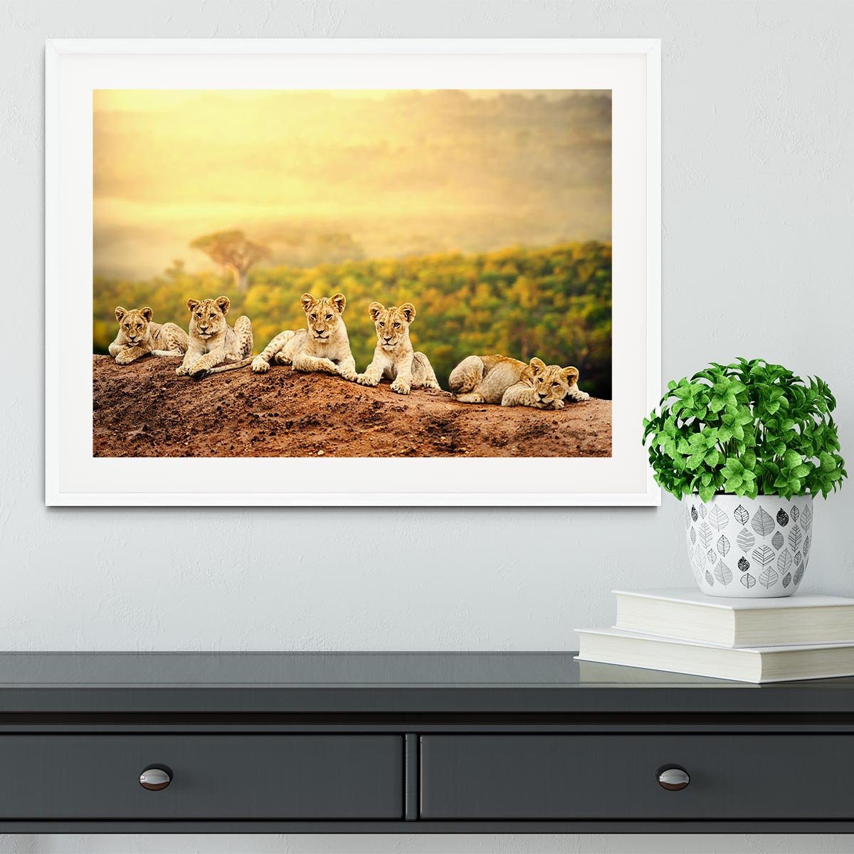 Close up of lion cubs laying together Framed Print - Canvas Art Rocks - 5