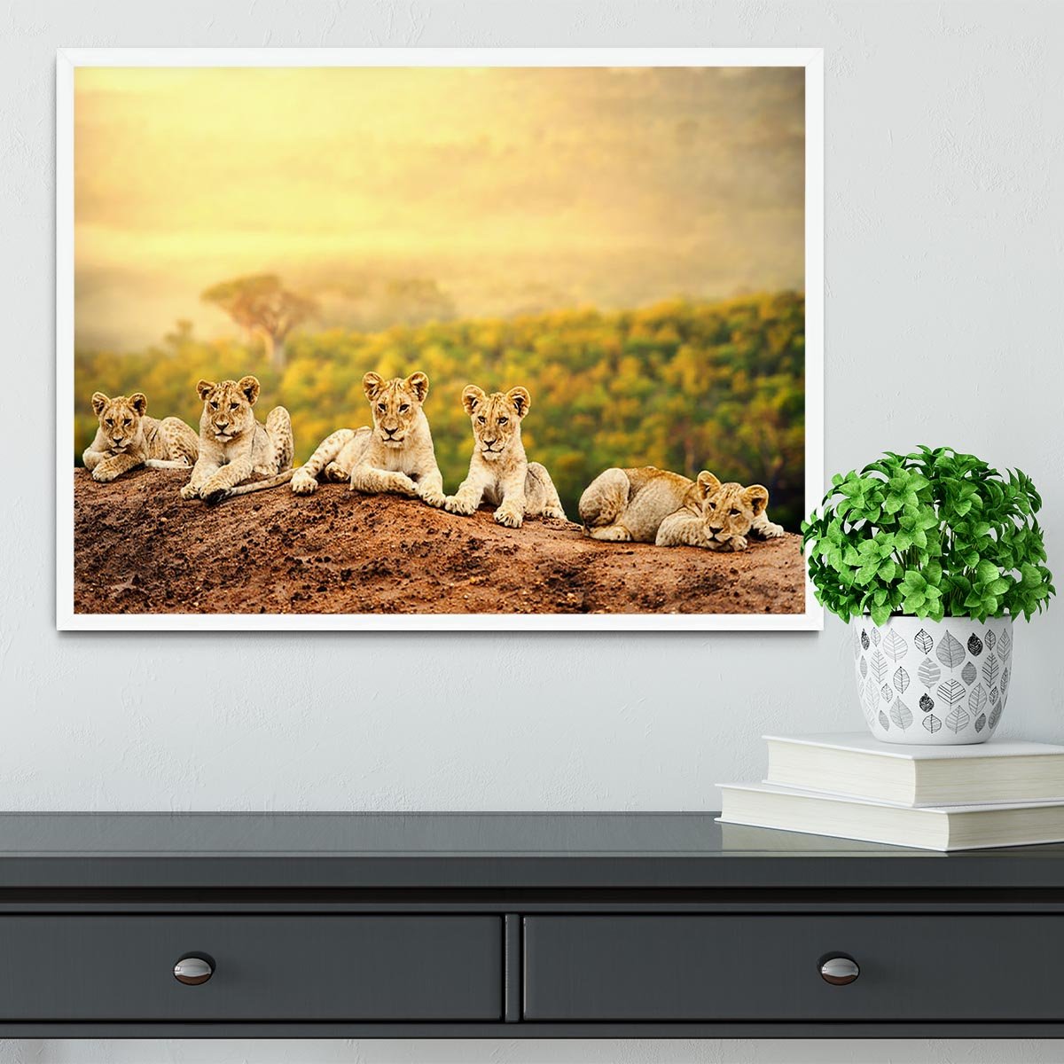Close up of lion cubs laying together Framed Print - Canvas Art Rocks -6