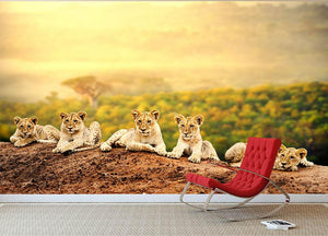 Close up of lion cubs laying together Wall Mural Wallpaper - Canvas Art Rocks - 2