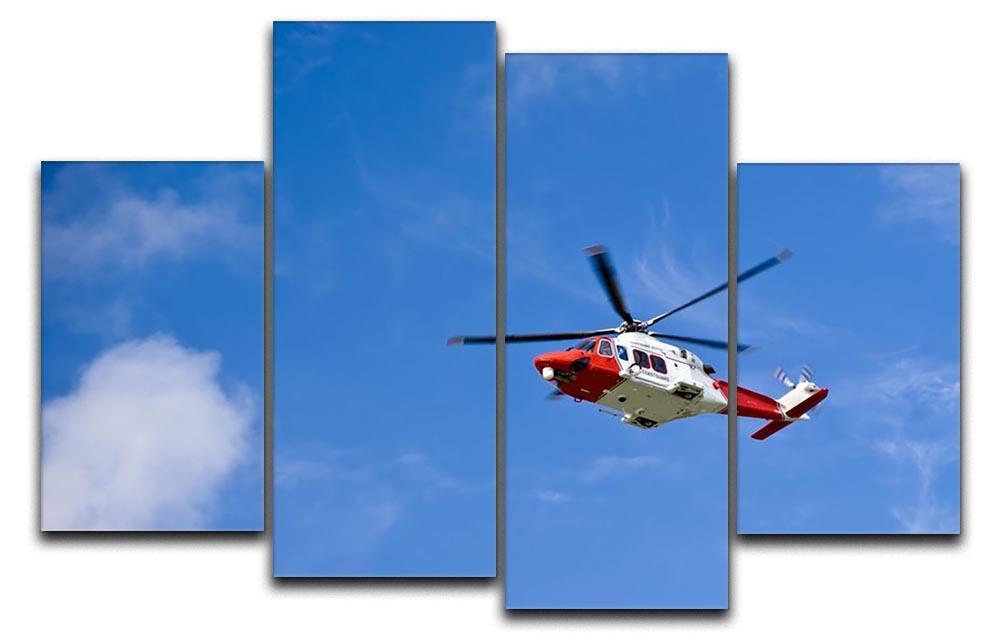 Coastguard helicopter in the blue sky 4 Split Panel Canvas  - Canvas Art Rocks - 1