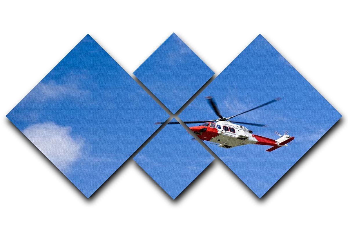 Coastguard helicopter in the blue sky 4 Square Multi Panel Canvas  - Canvas Art Rocks - 1