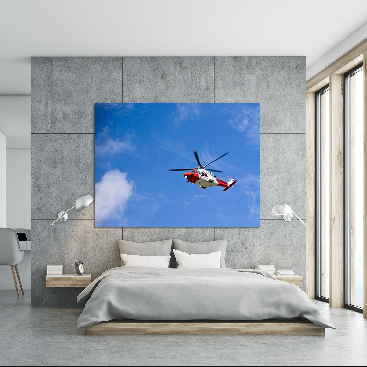 Coastguard helicopter in the blue sky Canvas Print or Poster