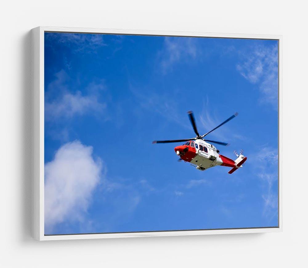 Coastguard helicopter in the blue sky HD Metal Print