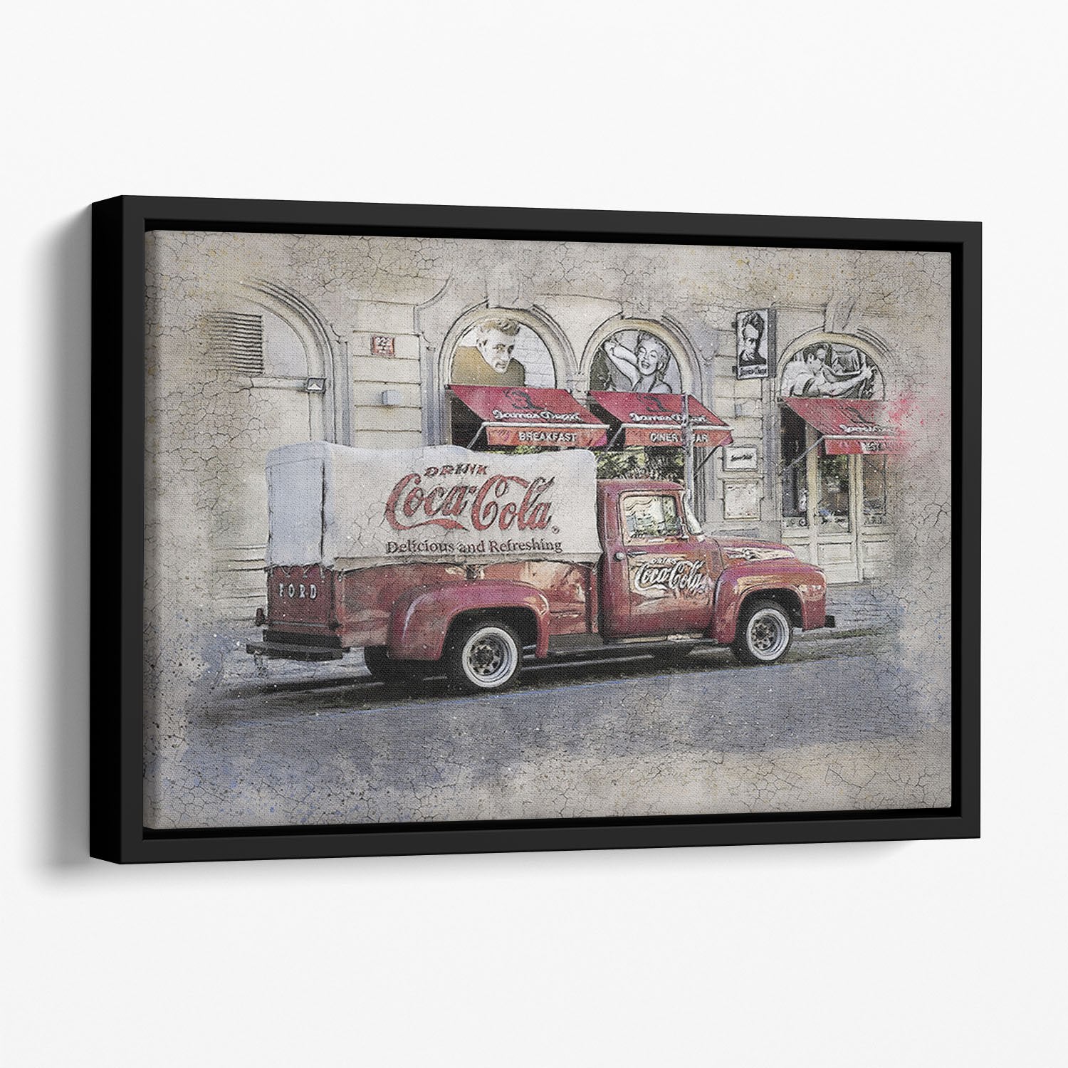 Coca Cola Van Painting Floating Framed Canvas
