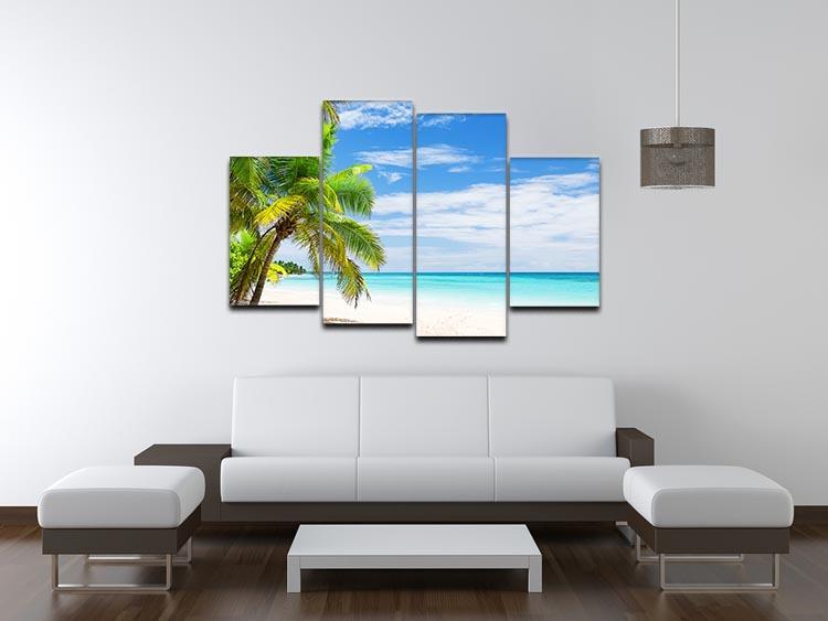 Coconut Palm trees on white sandy beach 4 Split Panel Canvas - Canvas Art Rocks - 3