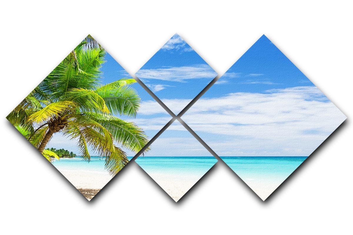 Coconut Palm trees on white sandy beach 4 Square Multi Panel Canvas - Canvas Art Rocks - 1