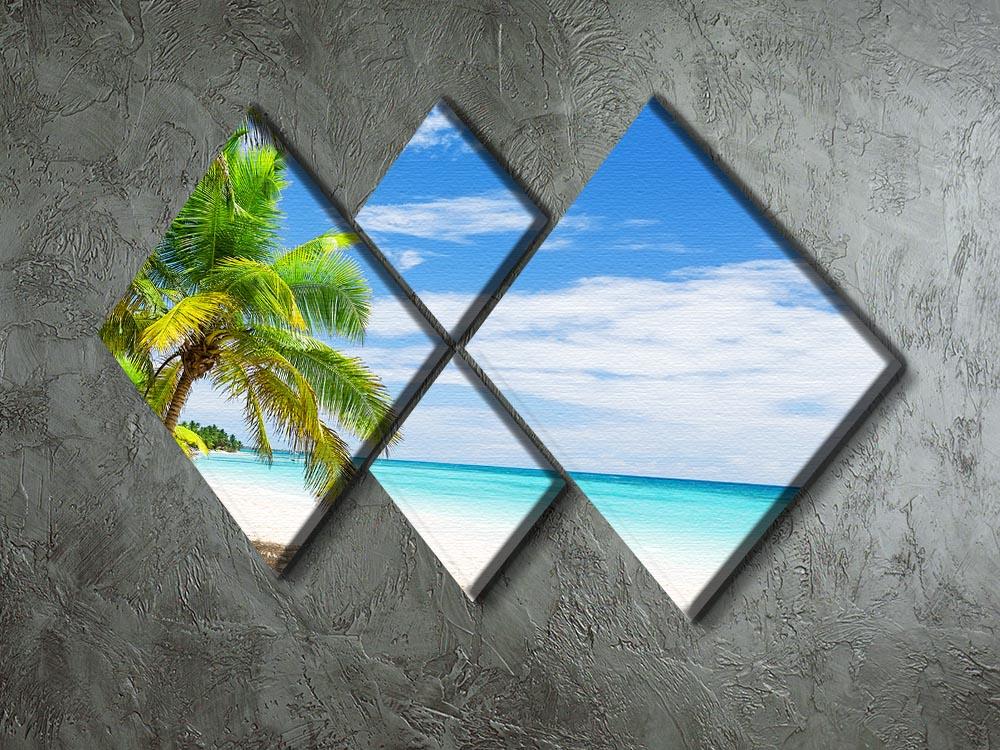 Coconut Palm trees on white sandy beach 4 Square Multi Panel Canvas - Canvas Art Rocks - 2