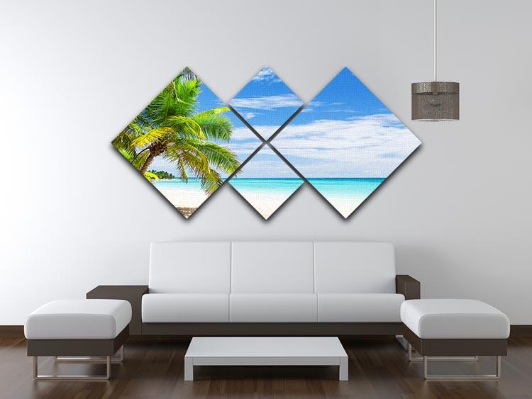 Coconut Palm trees on white sandy beach 4 Square Multi Panel Canvas - Canvas Art Rocks - 3