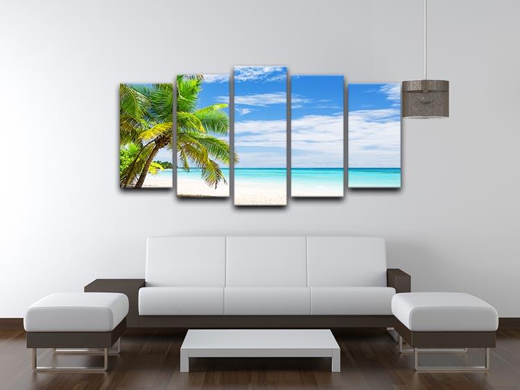 Coconut Palm trees on white sandy beach 5 Split Panel Canvas - Canvas Art Rocks - 3