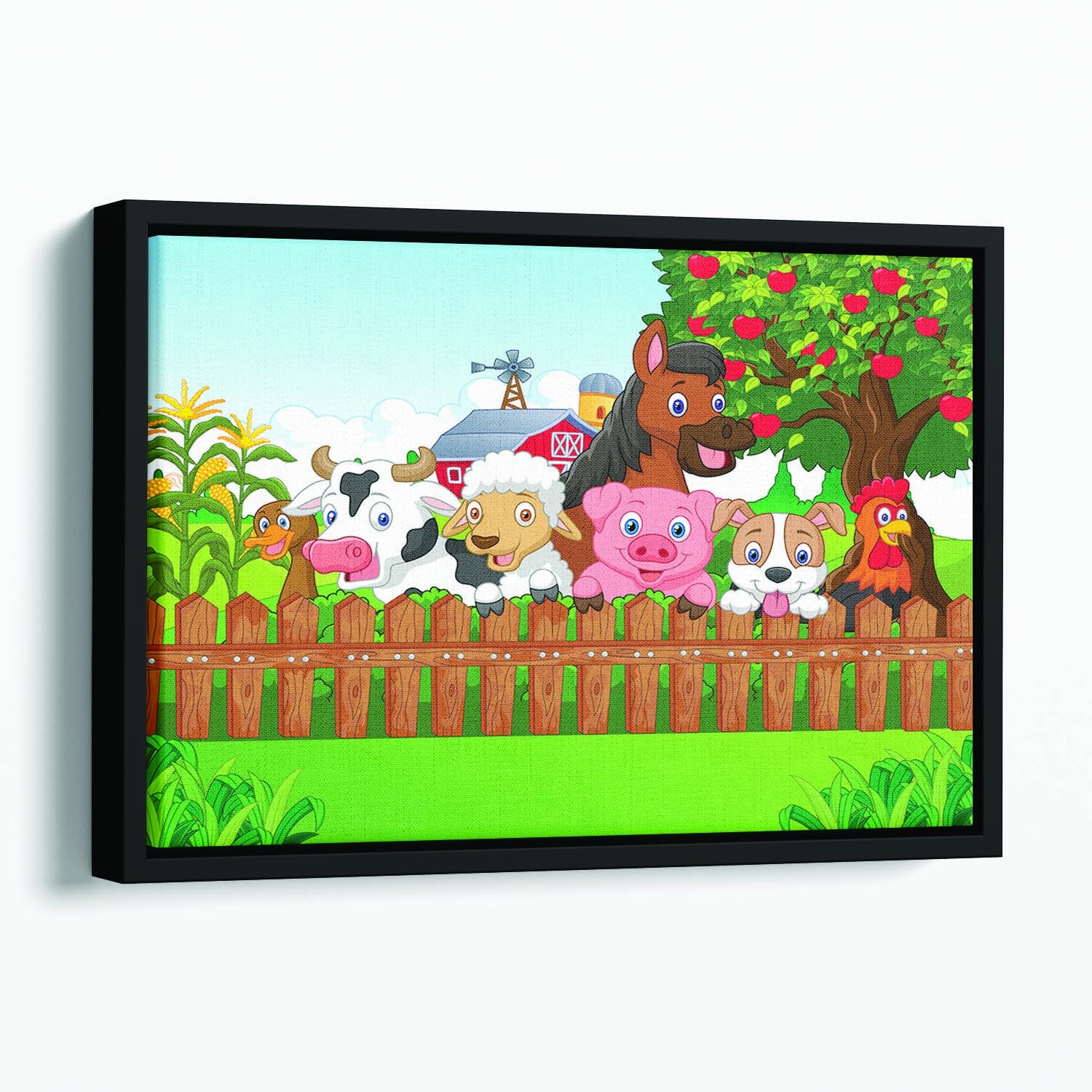 Collection farm animals Floating Framed Canvas