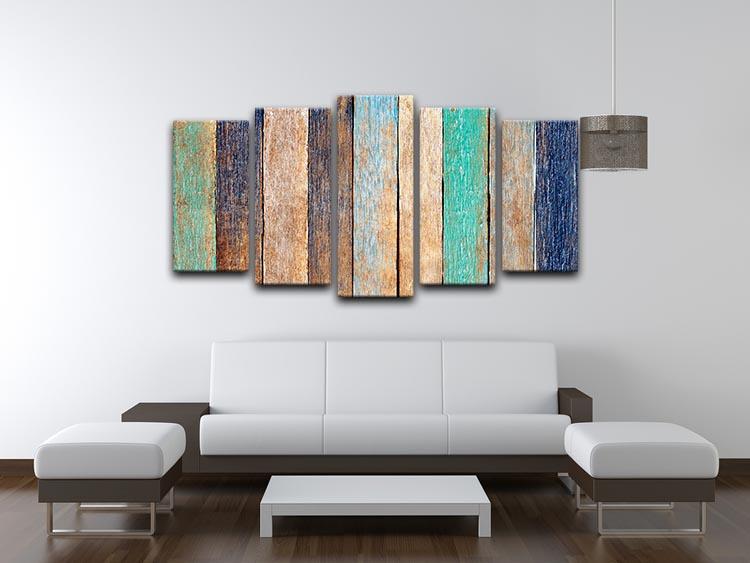 Colorful Wooden Plank 5 Split Panel Canvas - Canvas Art Rocks - 3