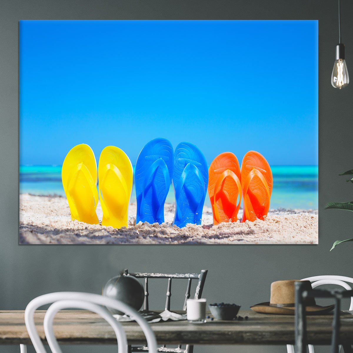 Colorful beach flip flops Canvas Print or Poster