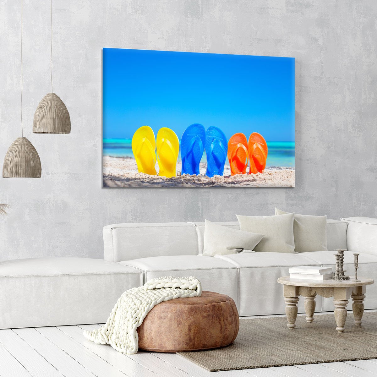Colorful beach flip flops Canvas Print or Poster