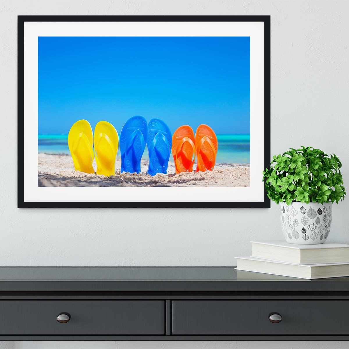 Colorful beach flip flops Framed Print - Canvas Art Rocks - 1