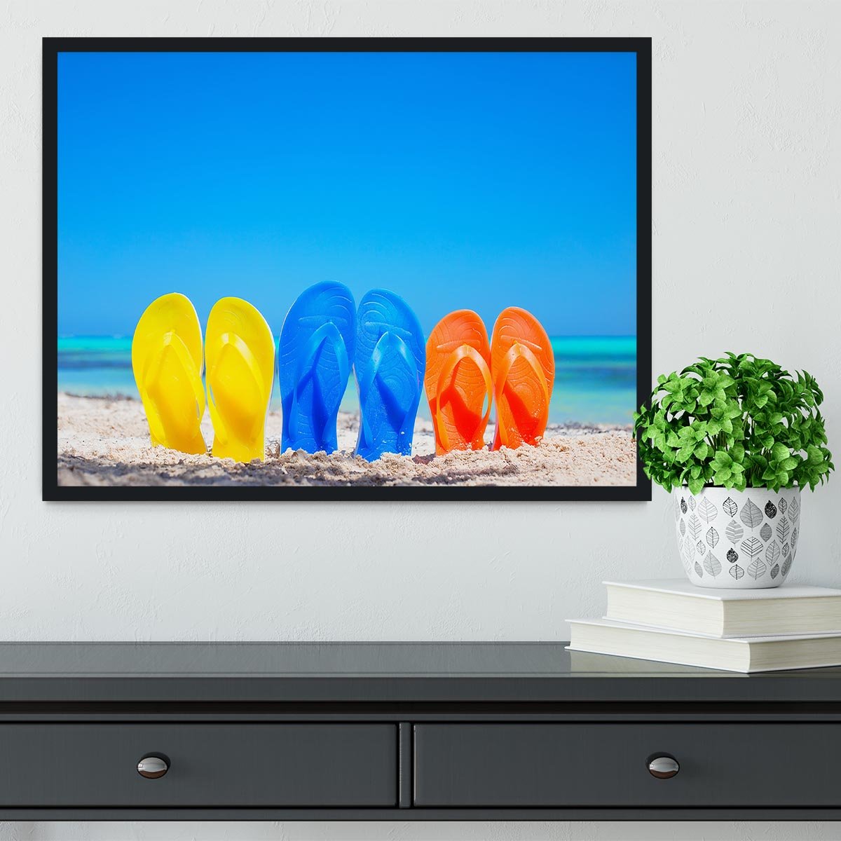 Colorful beach flip flops Framed Print - Canvas Art Rocks - 2