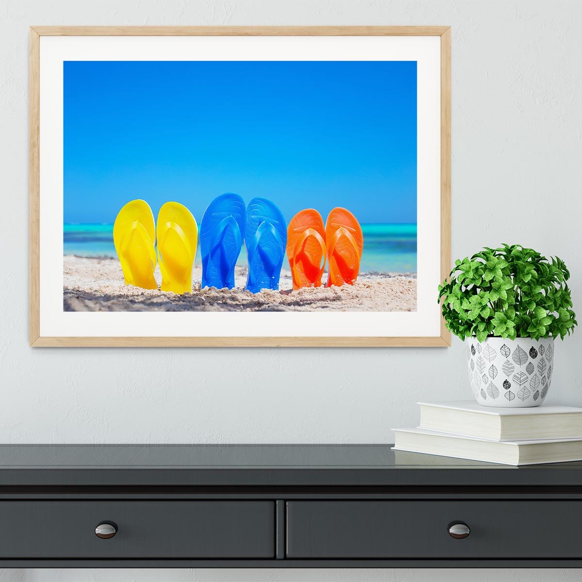 Colorful beach flip flops Framed Print - Canvas Art Rocks - 3