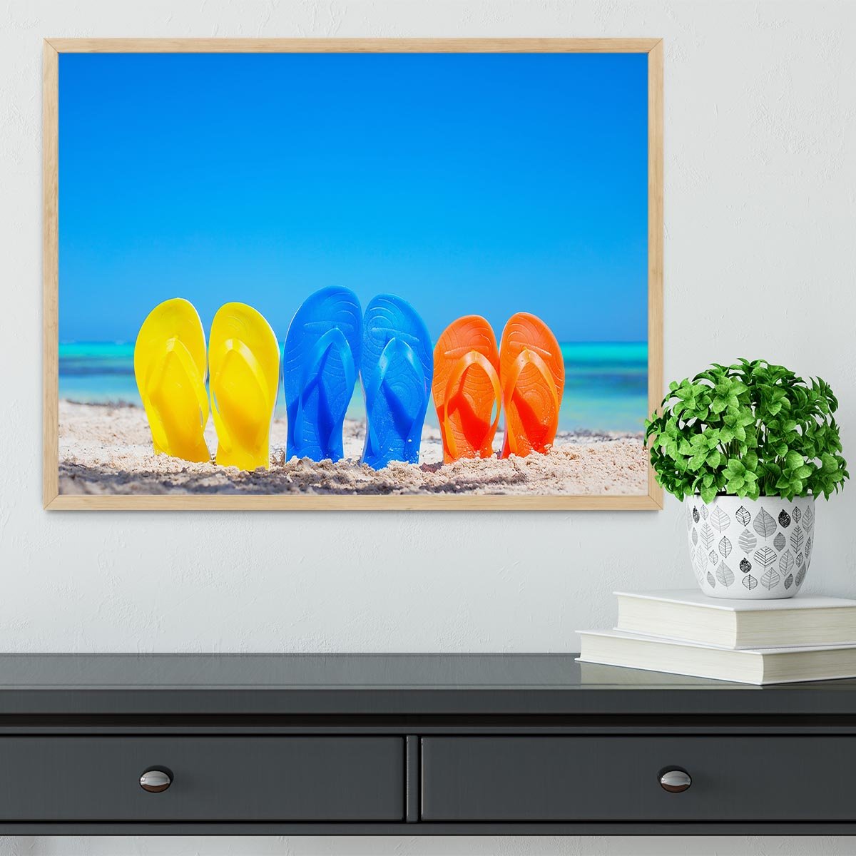 Colorful beach flip flops Framed Print - Canvas Art Rocks - 4