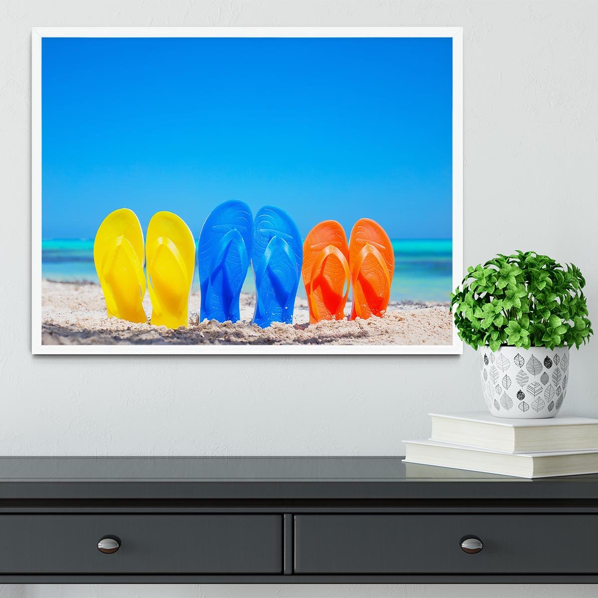 Colorful beach flip flops Framed Print - Canvas Art Rocks -6