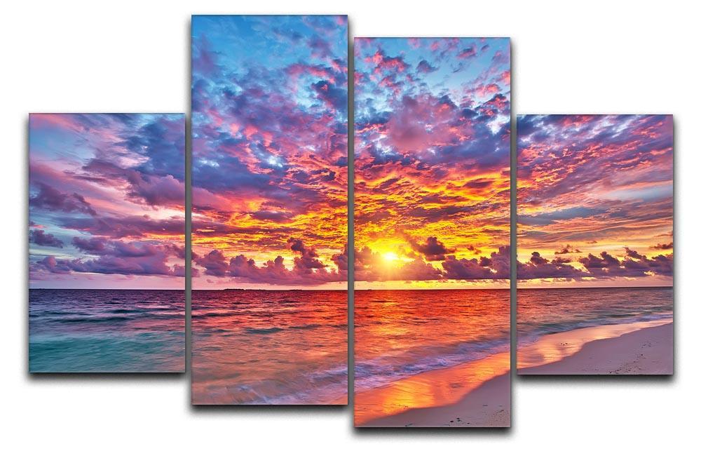 Colorful sunset over ocean on Maldives 4 Split Panel Canvas  - Canvas Art Rocks - 1