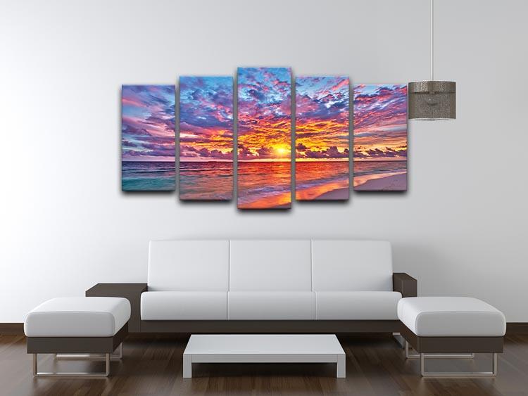 Colorful sunset over ocean on Maldives 5 Split Panel Canvas  - Canvas Art Rocks - 3