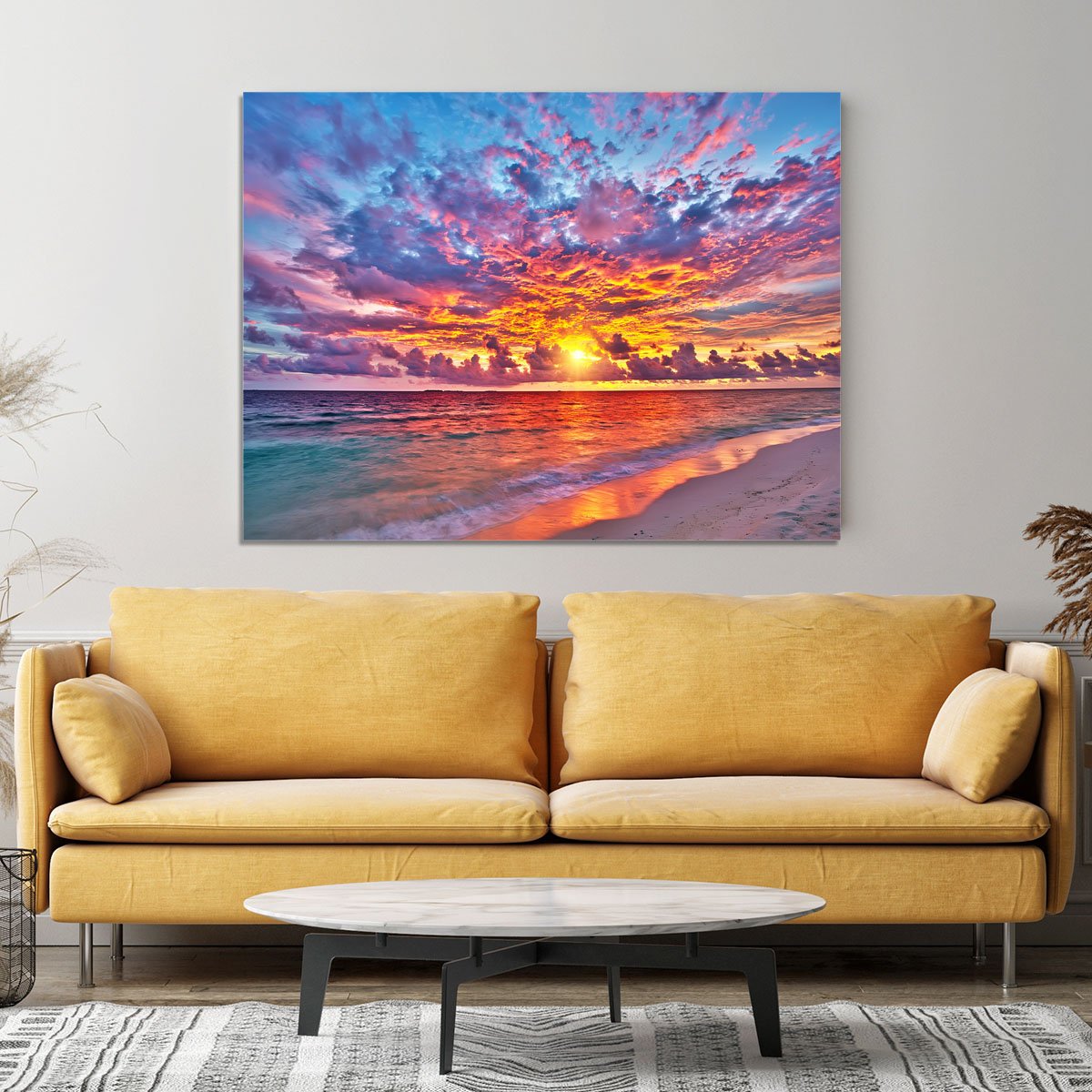 Colorful sunset over ocean on Maldives Canvas Print or Poster