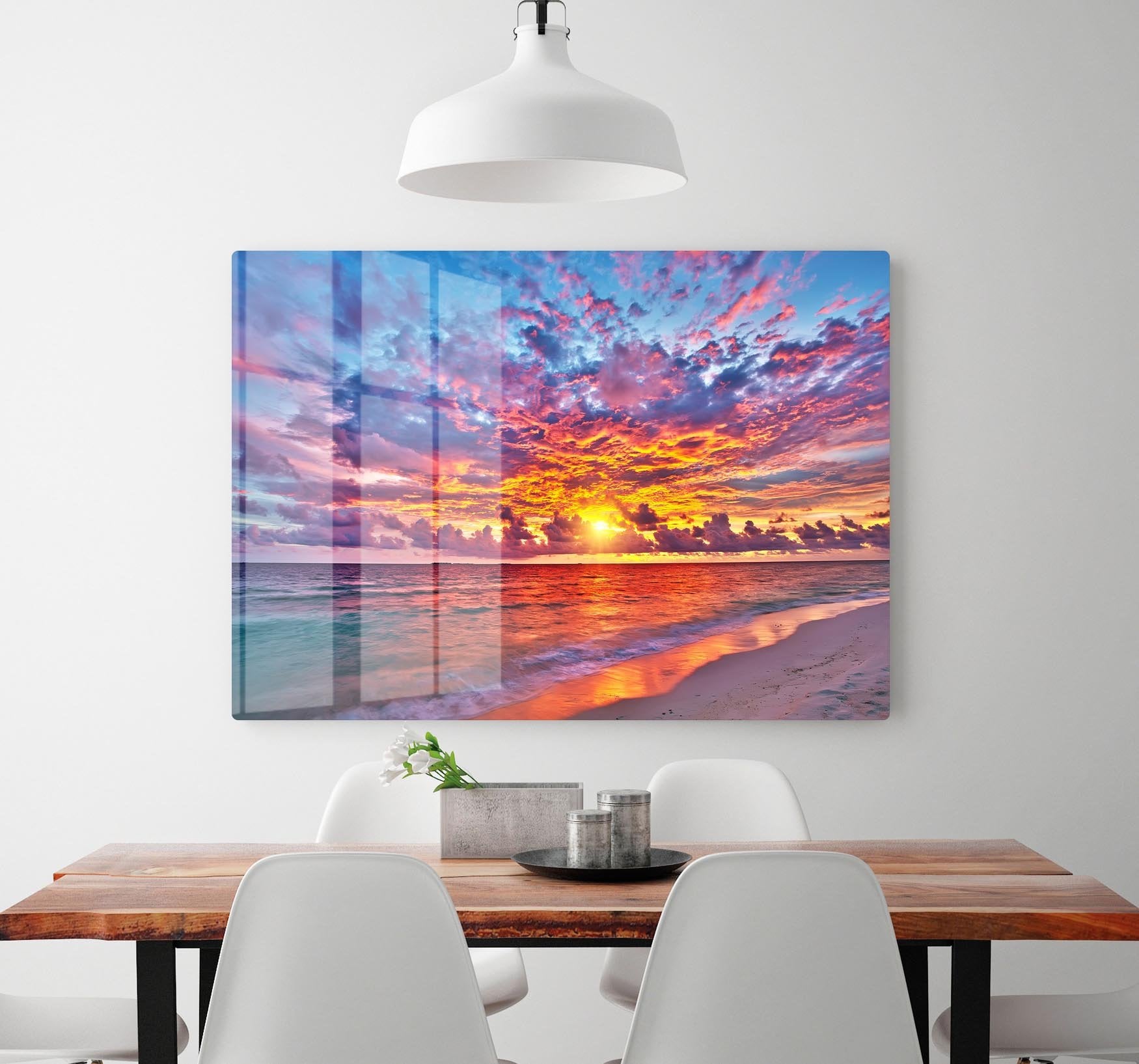 Colorful sunset over ocean on Maldives HD Metal Print
