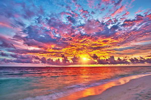Colorful sunset over ocean on Maldives Wall Mural Wallpaper | Canvas ...