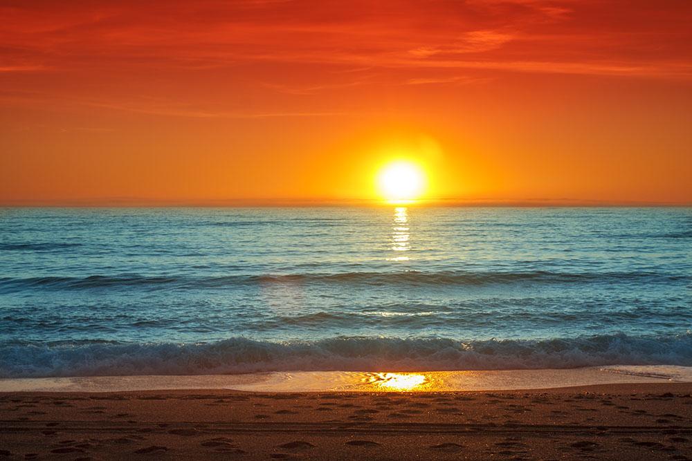 Colorful sunset over the sea Wall Mural Wallpaper - Canvas Art Rocks - 1