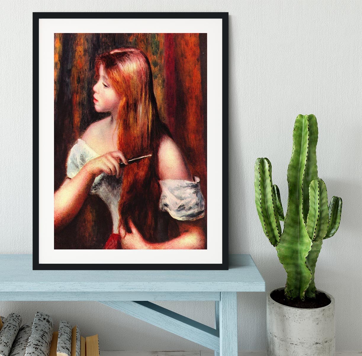 Combing girl by Renoir Framed Print - Canvas Art Rocks - 1
