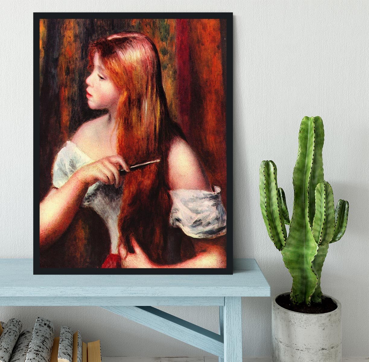 Combing girl by Renoir Framed Print - Canvas Art Rocks - 2