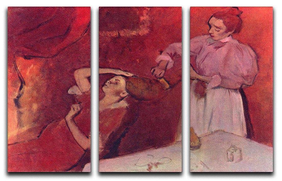 Combing hair by Degas 3 Split Panel Canvas Print - Canvas Art Rocks - 1
