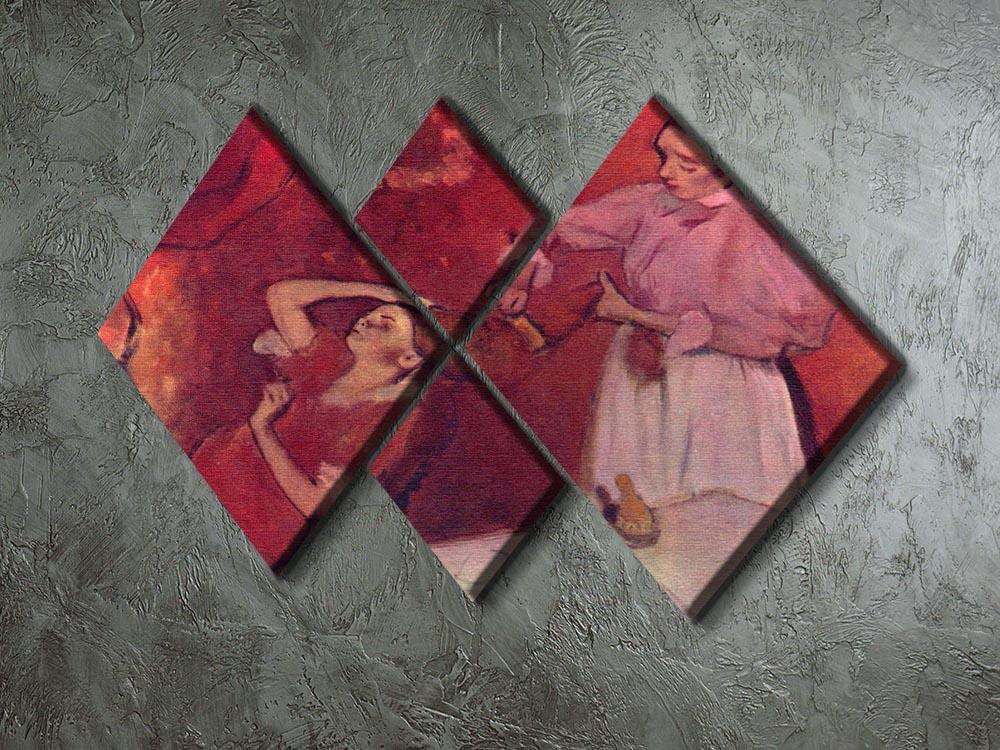 Combing hair by Degas 4 Square Multi Panel Canvas - Canvas Art Rocks - 2